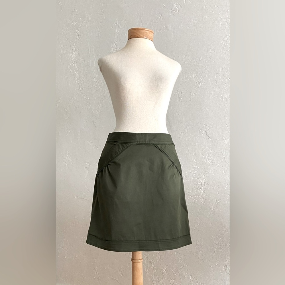 VIVIENNE TAM OLIVE GREEN COTTON MINI SKIRT RIBBON TRIM DETAILS SIZE 6